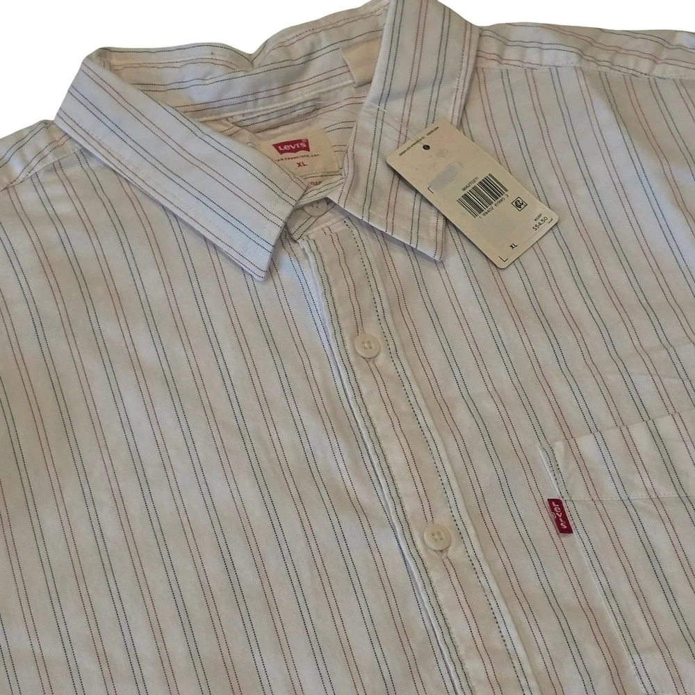Levis Men's Short Sleeve Button Down Shirt White Striped Cotton 2XL